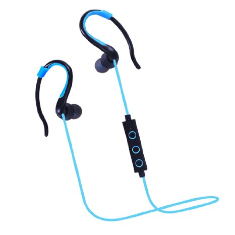 Wireless Bluetooth Sweatproof Sports Stereo Earphones In-Ear Headset w/ Mic, Voice Caller ID for iOS and Android Devices (Blue)