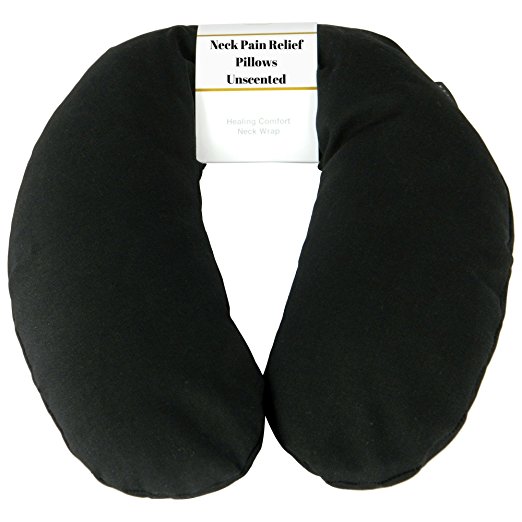 Neck Pain Relief Pillow - Hot / Cold Therapeutic Pillows For Shoulder & Neck Pain , Sleeping , Stress & Migraine Relief - Unscented Neck Wrap (Black - Organic Cotton)