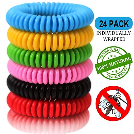 24 Pack Mosquito Repellent Bracelet Band for Kids, Adults & Pets-100% Natural DEET-Free, Non Toxic, Waterproof Safe Travel Anti Insect Bands for Outdoor & Indoor-350Hrs of Protection