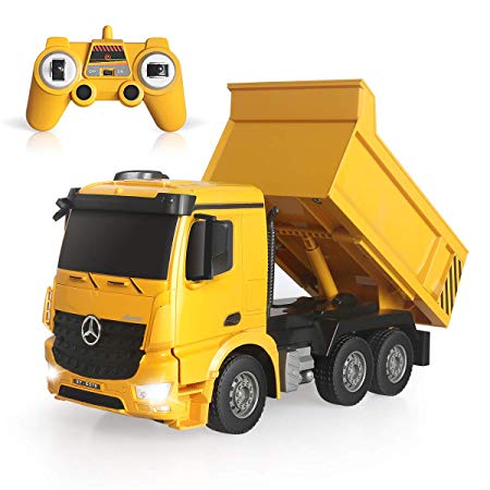 Tuptoel Remote Control Dump Truck 4WD 6 Channel Full Function Construction Toy Vehicle Machine Model with Lights, 1/26 Scale Rechargeable RC Truck for Kids, Gifts for Boys Girls
