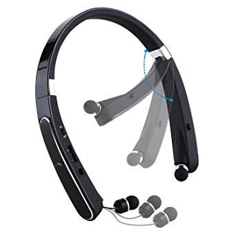 Mee'sport Foldable Bluetooth headset,Neckband Bluetooth Headphones with Retractable Earbuds Earpiece Invisible V4.1 Wireless Stereo Noise Cancelling Earphones for iPhone Android Other Devices Black
