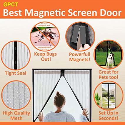 GPCT [Magnetic Screen Door] Hands Free Magic Mesh Instant [Retractable Screen] Full Frame Velcro Kit. Easy Installation Durable/Pet Friendly, Keeps Bugs/Fly Out. Fits Sliding Glass/Patio/Single Doors
