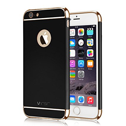 iPhone 6 Case, Vansin 3 In 1 Ultra Thin and Slim Hard Case Coated Non Slip Matte Surface with Electroplate Frame for Apple iPhone 6 (4.7'')(2014) and iPhone 6S (4.7'')(2015) -- Black & Gold
