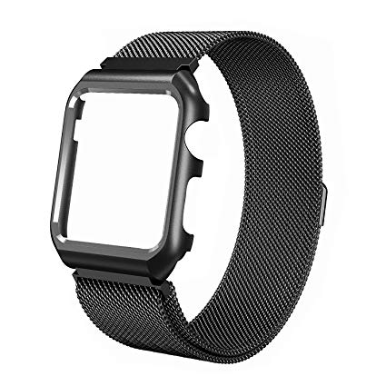 Houding-PRO Milanese Loop Band for Iwatch,Stainless Steel Mesh Milanese Loop with Adjustable Magnetic Closure Replacement Metal iWatch Band for Watch Series3/2/1 Nike Sport and Edition(Black 38mm)
