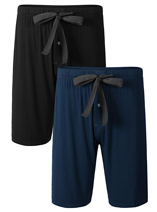 David Archy Men's 2 Pack Soft Comfy Bamboo Rayon Sleep Shorts Lounge Wear Pajama Pants