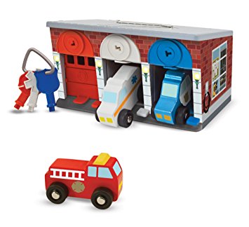 Melissa & Doug Keys & Cars Wooden Rescue Vehicle & Garage Toy (7 Piece)