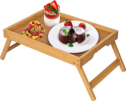 Artmeer Bed Tray Table with Folding Legs,Bamboo Breakfast in Bed for TV Table, Laptop Computer Tray,Eating,Snack Tray(Bamboo)