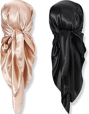 35 Inch Silk Head Scarf 2 Pcs Large Square Neck Scarf Sleeping Hair Wrapping Satin Scarf for Women