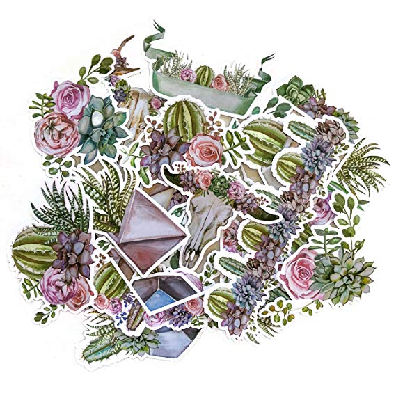 Navy Peony Geometric Terrarium Cactus Stickers and Succulent Stickers for Laptop Computer, Scrapbook, and Daily Planner (15 pieces)