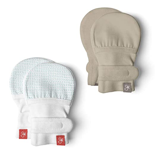 Goumimitts, Scratch Free Baby Mittens, Organic Soft Stay On Unisex Mittens, Stops Scratches and Prevents Germs (0-3 Months, Drops Aqua - Soybean)