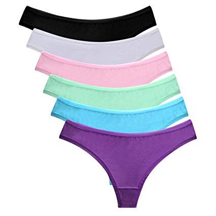 6 Pack 100% Cotton Women's Thong Panties Lady G-String Underwear Women