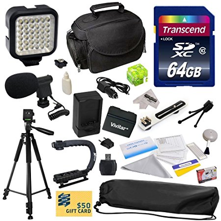 Advanced Accessory Kit for Canon VIXIA HF R52 HFR52, HF R50 HFR50, HF R500 HFR500, HF R32 HFR32, HF R30 HFR30, HF R300 HFR300, HF R42 HFR42, HF R40 HFR40, HF R400 HFR400, HF R36 HFR36, HF R306 HFR306, HF R38 HFR38, HF M50 HFM50, HF M52 HFM52, HF M56 HFM56, HF M500 HFM500, HF M506 HFM506 Video Camera Camcorder Includes 64GB High Speed Memory Card   Card Reader   Vivitar BP-718 BP718 Extended 2300 mAh Lithium Ion Battery   Battery Charger   Deluxe Padded Carrying Case   Professional Photo / Video