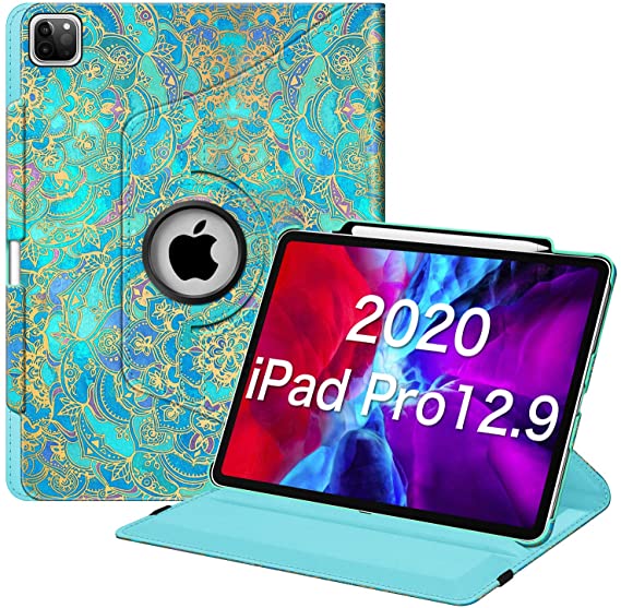 Fintie Rotating Case for iPad Pro 12.9 4th Generation 2020 & 3rd Gen 2018-360 Degree Rotating Smart Stand Cover w/Pencil Holder, Auto Sleep/Wake, Supports 2nd Gen Pencil Charging, Shades of Blue