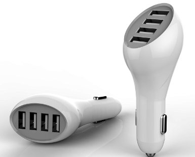 Car Charger Lightning Car Charger Powerful 10 Amps - 4 USB Ports each port has 24 amps Rapid Charger for iPhone 6  6 Plus iPad Air  Mini Samsung S6  Edge Sony HTC and More WHITE