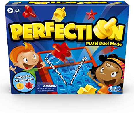 Hasbro Gaming Perfection Game Plus 2-Player Duel Mode Popping Shapes and Pieces Ages 5 and Up (Amazon Exclusive)