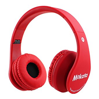 Mokata Over Ear Kids Headphones Bluetooth Wireless Headphones For Kids Boys Girls with 85dB Volume Limited 3.5mm Wired Jack Cord SD Card Slot for Cell Phones & TV PC Game Equipment Red