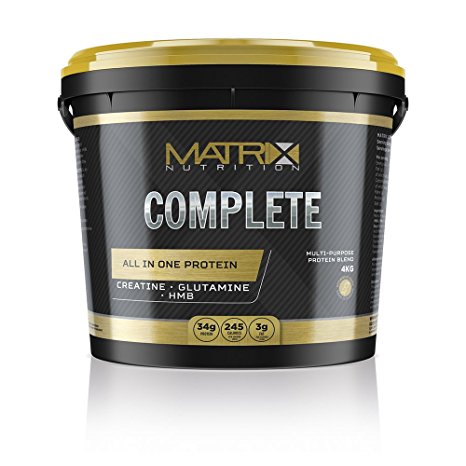 Matrix Nutrition Complete All In One Protein Powder Shake - L-Glutamine - HMB - Creatine Monohydrate. (Strawberry, 4KG)