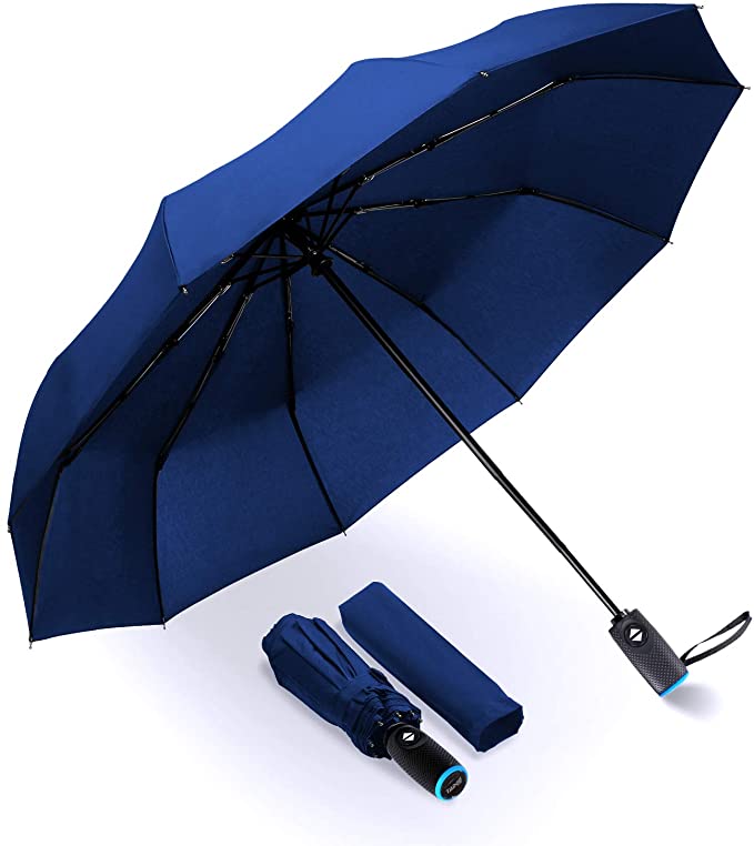 Tadge Goods Windproof Travel Umbrella with Automatic Open/Close (Black) Repel Rain Resistant Canopy with Teflon Coating | Wind Proof Durability | Includes Carry Bag