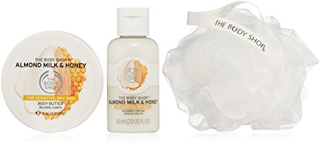 The Body Shop Almond Milk and Honey Treats Cube Gift Set, 3pc Paraben-Free Bath and Body Gift Set, Dermatologically Tested for Dry, Sensitive Skin