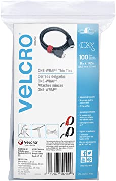 VELCRO Brand Cable Ties, 100Pk - 8 x 1/2" Red and Black, Reusable Alternative to Zip Ties, ONE-WRAP Thin Pre-Cut Cord Organization Straps, Wire Management for Office or Home, VEL-30200-AMS