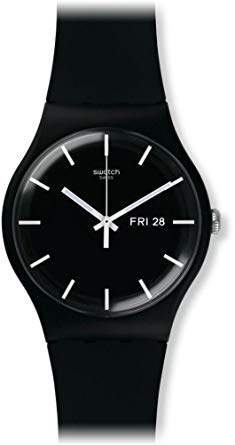 Swatch ' Mono Black' Quartz Plastic and Silicone Casual Watch, Color:Black (Model: SUOB720)