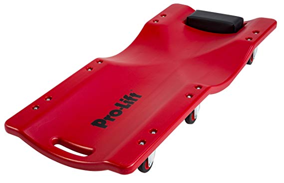 Pro Lift Mechanic Plastic Creeper 36 Inch - Blow Molded Ergonomic HDPE Body with Padded Headrest - 300 Lbs Capacity Red