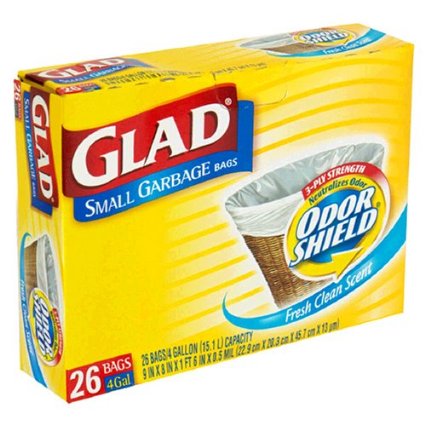 Glad Small Garbage Bags with Odor Shield 4 Gallon 26 bags