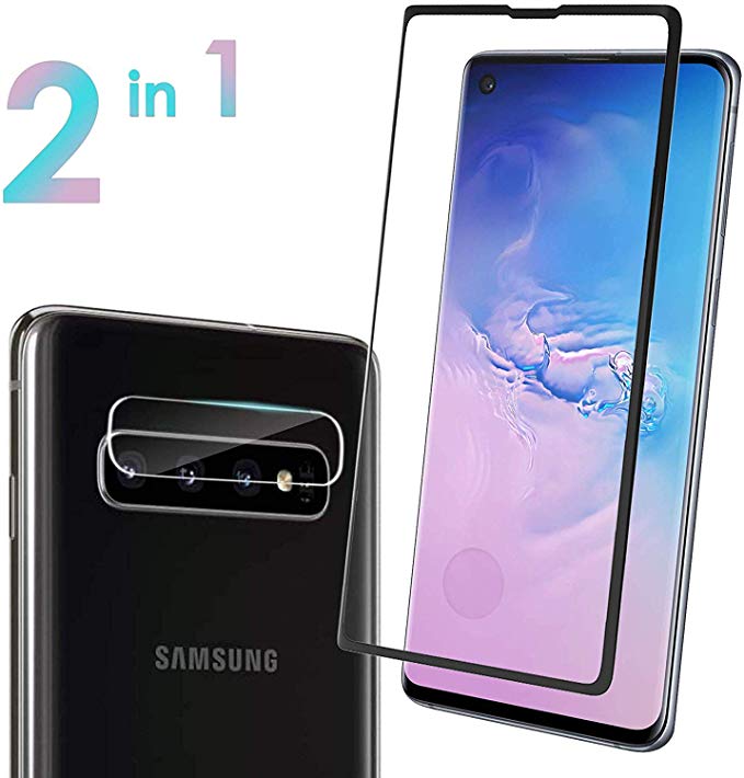 Tempered Glass Screen Protector for Galaxy S10, 6.1 inches, with Camera Lens Protector, Absolutely Support Fingerprint Reader[Easy Installation][Case Friendly][HD Clear]