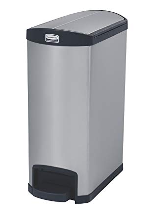 Rubbermaid Commercial 1901993 Slim Jim Stainless Steel Front Step-On Wastebasket, End-Step, 13-gallon, Black