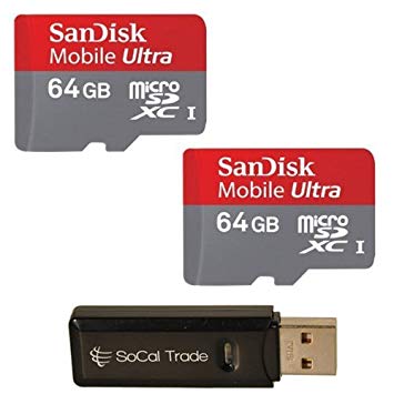 Sandisk 64GB x2 MicroSD XC Ultra UHS-1 Memory Card, Class 10 & SDXC Dual Slot Card Reader