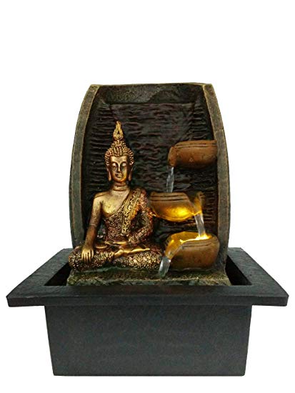 Golden Buddha with Water Cups and LED Light Indoor Water Fountain 21cm x 18cm x 25cm