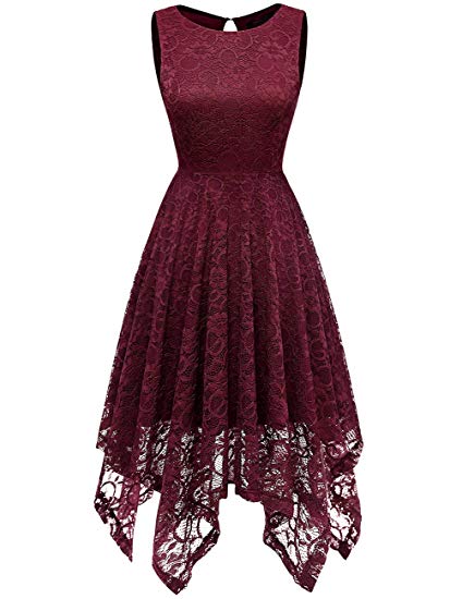 DRESSTELLS Women's Cocktail Floral Lace Handkerchief Hem Bridesmaid Wedding Gown