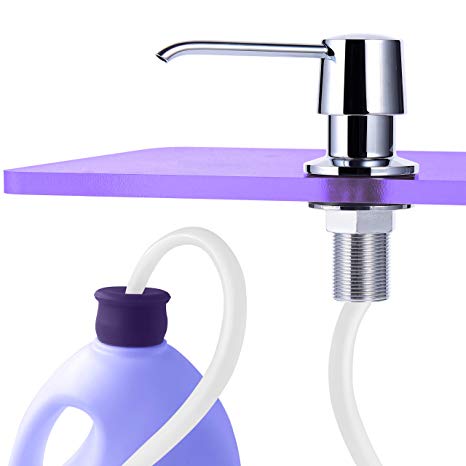 Soap Dispenser G019C (Chrome) and Extension Tube Kit for Kitchen Sink, Brass Pump Head with 40" Silicone Tube Connect to The Bottle Directly, Say Goodbye to Frequent Refills