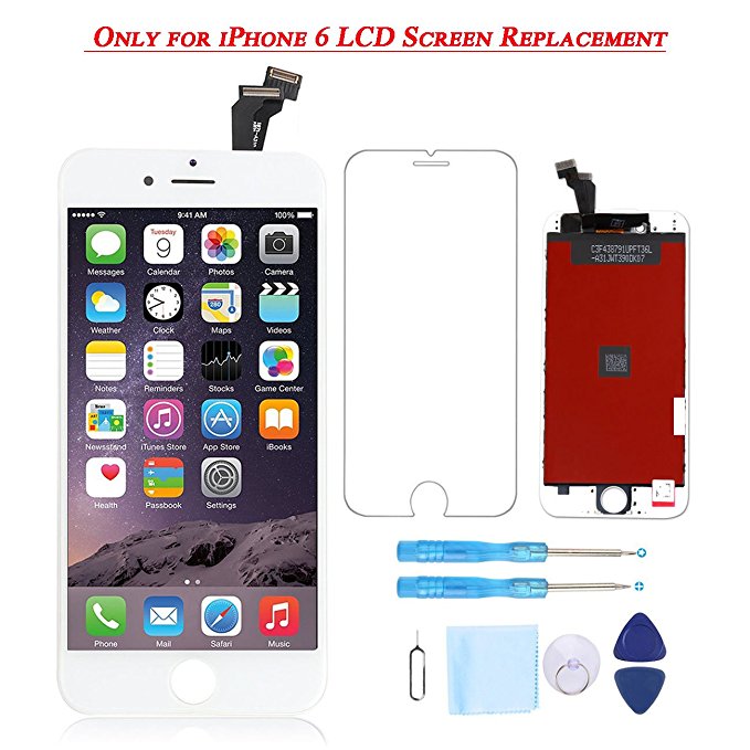 Screen Replacement for iphone 6 White 4.7" LCD Display Touch Digitizer Frame Assembly Full Kit Repair Tools and Screen Protector