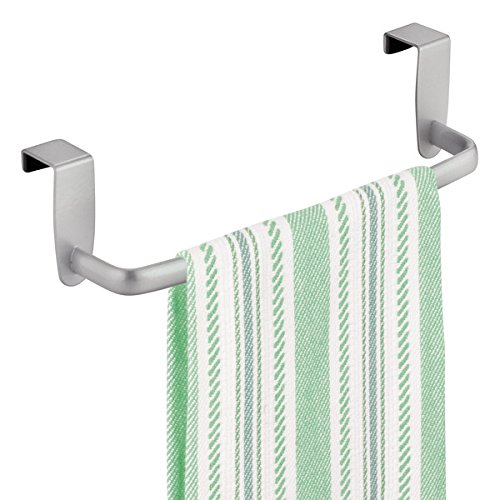 mDesign Over-the-Cabinet Kitchen Dish Towel Bar Holder - 9", Silver