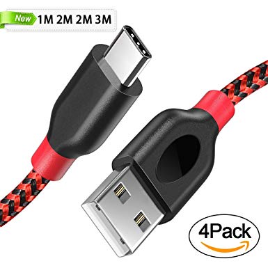 USB Type C Cable,Vanzon 4Pack 3FT 6FT 6FT 10FT Nylon Braided USB A to USB C Charger Cable Fast Charging Cord for Samsung Galaxy Note 8 S8 Plus, LG G5 G6 V30, HTC 10, Nexus 5X/6P,Google Pixel XL(Red)