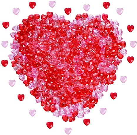 Yookat 600 Pieces Acrylic Heart Rhinestone 12 mm 3D Valentines Rhinestone Hearts Acrylic Heart Crystal Rhinestone for Valentine's Day Wedding Decoration