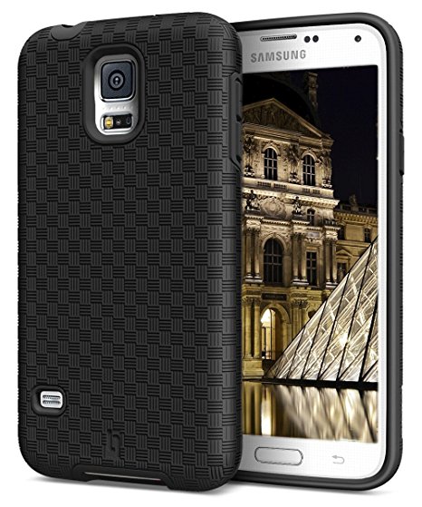 Galaxy S5 Case, S5 Case, ULAK [SLICK ARMOR] Textured Pattern Grip Cover Dual Layer [Shock Proof] Case Cover for Samsung Galaxy S5 i9600 S V SV- (Black)