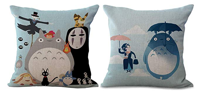HomeTaste Pack of 2 Cute Totoro Decorative Throw Pillow Cover 18x18 Inches Cushion Case for Home Bed Sofa Couch Car Decoration