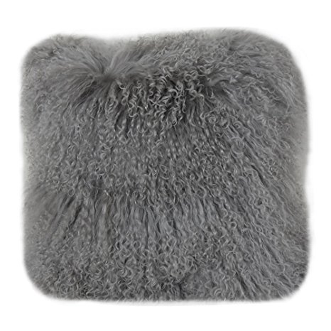 Lichao 100% Real Mongolian Lamb Fur Sheep Skin Wool Super Soft Plush Pillowcase Cushion cover Pillow Cover 16X16Inch Square Multi Colors (grey)