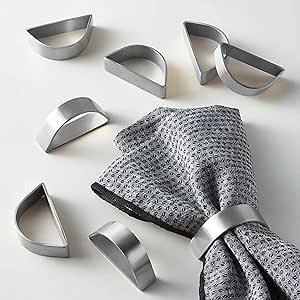 Cuff Brushed Silver Napkin Rings Set of 4, Modernist Napkin Ring Holder for Wedding, Banquet, Metallic Adornment for Table Settings, Glossy Serviette Buckles Decor (Semicircle - Silver)