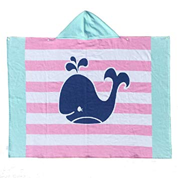 Kids Hooded Bath/Beach Towel Girls Boys Cute Cartoon Animal Full Vitality,100% Cotton (Striped Whale)