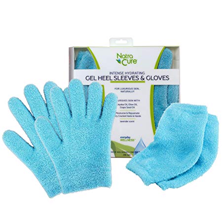 NatraCure Moisturizing Gel Heel Sleeves and Gloves - (For dry heels, cracked heels, dry hands and cuticles, dry skin) - Colors: Aqua or Lavender