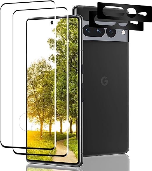 XDesign Screen Protector for Google Pixel 7 Pro Tempered Glass Coverage [2 Pack] Camera Lens Protector [2 Pack][Bubble-Free][Easy-Installation][Scratch-Resistant][HD-Clear].