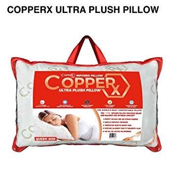 Copperx Ultra Plush Copper Infused Bed Size Pillows; for Healthful Sleep Featuring the Skin Rejuvenating, Anti Aging, Wrinkle Prevention & Antimicrobial Properties of Copper (Queen)