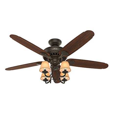 Hunter 53094 Cortland Ceiling Fan with Five Dark Cherry/Walnut Blades and Light Kit, 54-Inch, New Bronze