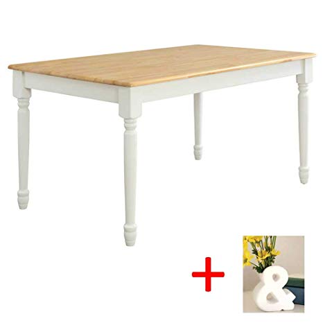 Better Homes Gardens Autumn Lane Farmhouse Dining Table | White and Natural- Easy to Assemble with Vase