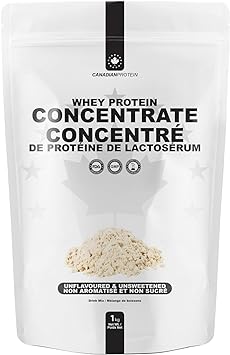 Canadian Protein Whey Concentrate 24g of Protein | 1 kg of Unflavoured & Unsweetened Low Carb Keto Friendly Workout Recovery Drink | Protein Powder Rich in BCAA Amino Acids