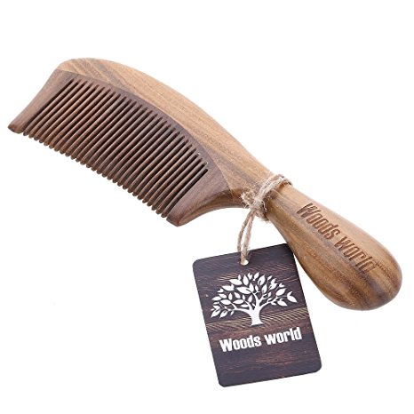 Woods World Handmade Natural Green Sandalwood Comb with Rounded Handle