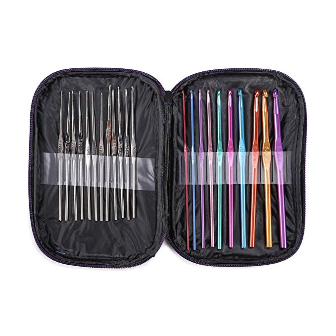 CO-Z Multicolor Aluminum Crochet Hooks Set with Storage Case, 0.60-6.50mm Colorful Crochet Knitting Hooks Set, Multi-Size Crochet Yarn Craft Needles Set (22pcs)